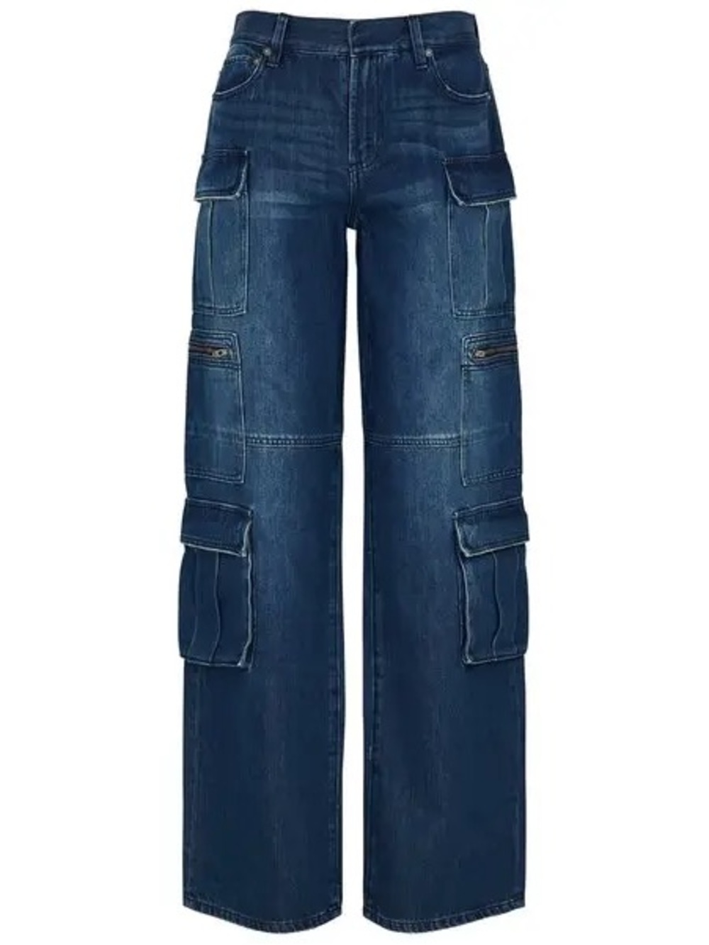 Alice + Olivia Dark Blue Wide-Leg Cargo Jeans - Picture 2 of 4